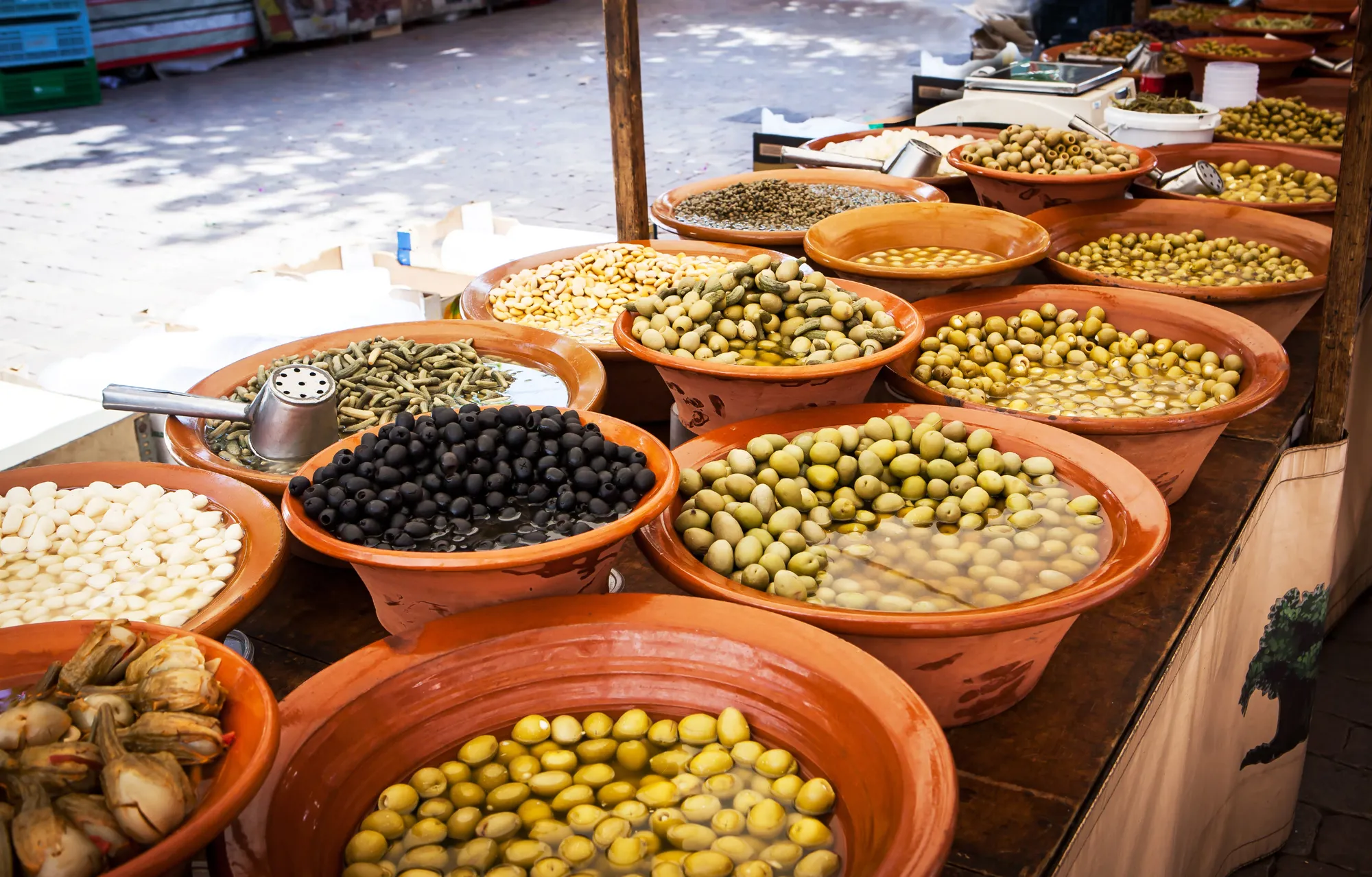 Stalls of fresh fruit and vegetables at the Thursday street market in Alhaurín el Grande